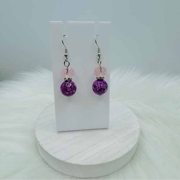 Multicolored Beaded Earrings Style Pink - Picture 1 of 3